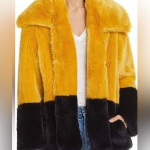 EUC French Connection faux fur yellow/navy size medium